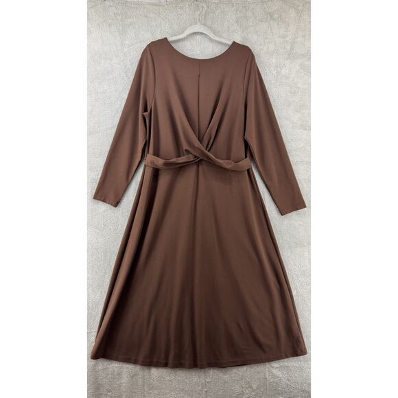 Eloquii Dress Womens 16 Brown A-Line Maxi Twist Front Boat Neck Long Sleeves - Picture 1 of 16